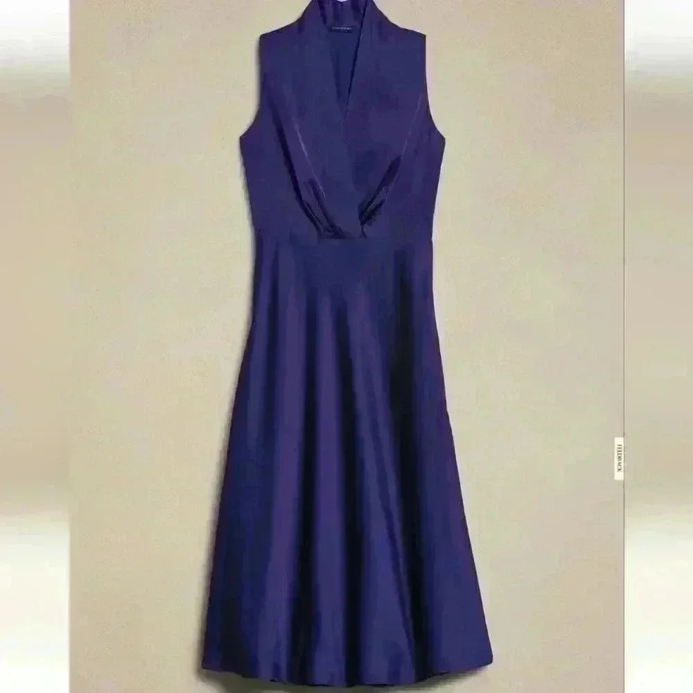 BANANA REPUBLIC SATIN V-NECK KNEE-LENGTH DRESS - Picture 4 of 5